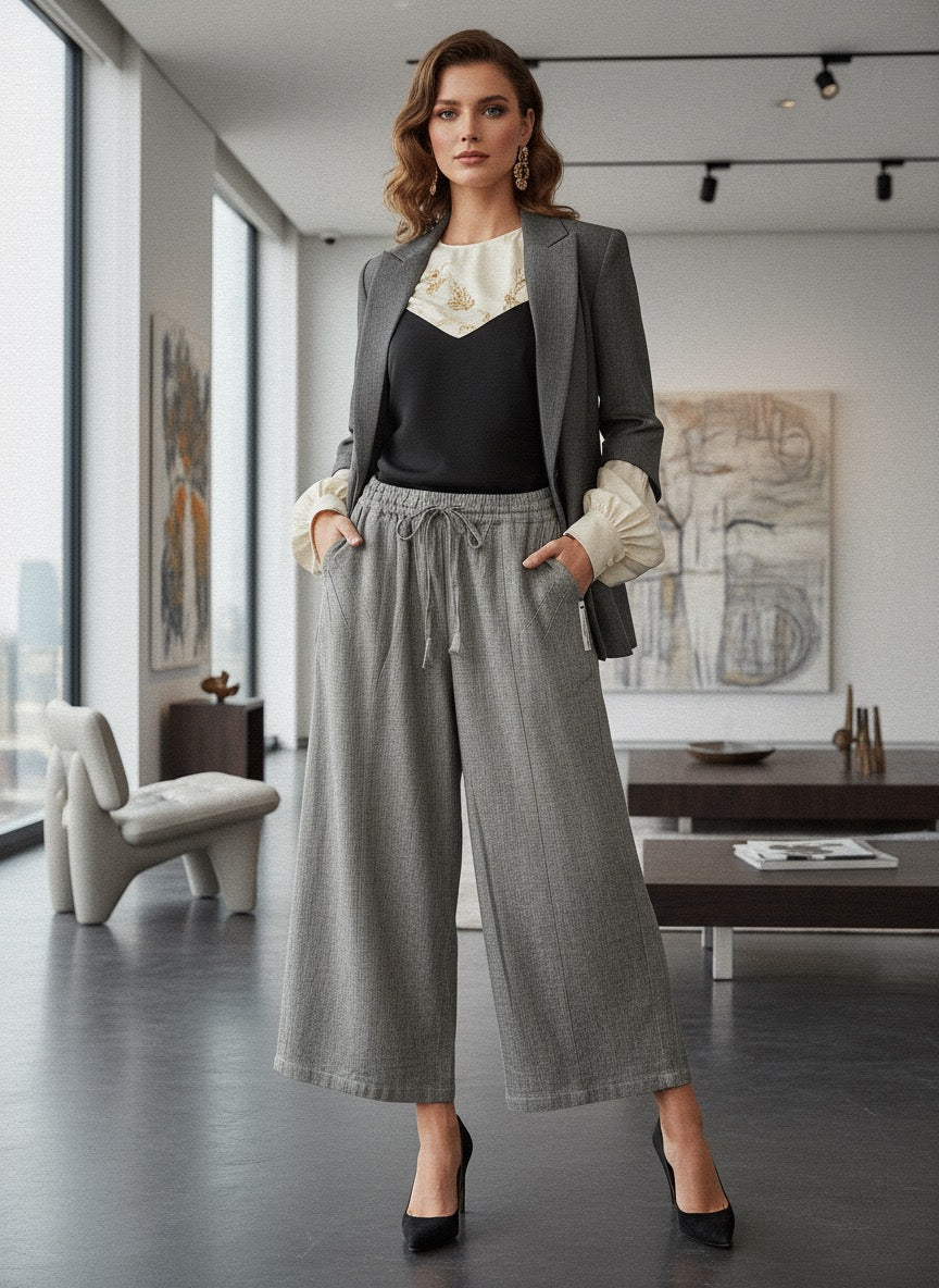 Elegant Yarn Dyed 100% Cotton Plazo Pants