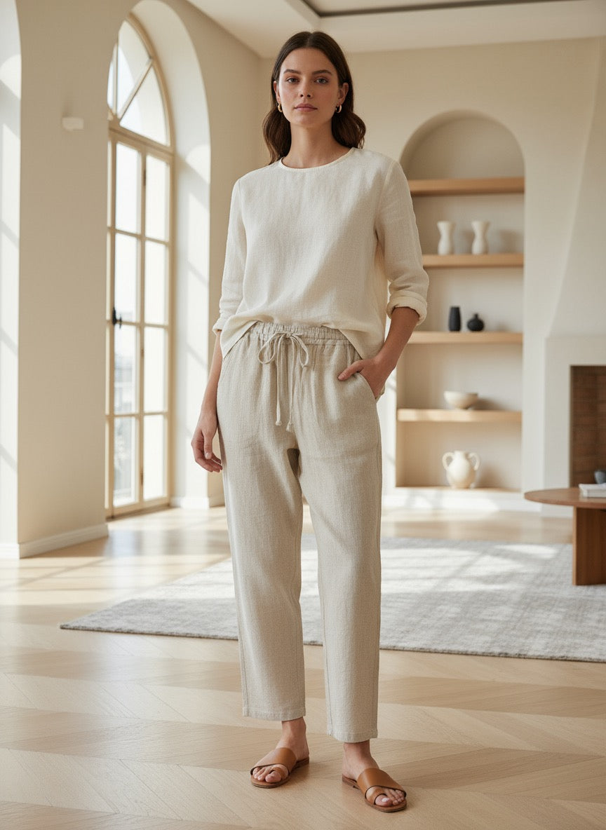 Relaxed Linen-Feel Cotton Pants