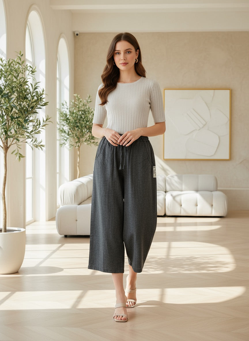Elegant Yarn Dyed 100% Cotton Plazo Pants