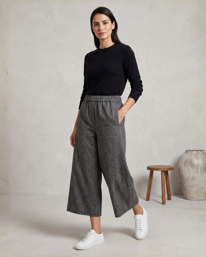 The Cielo Wide-Leg Cotton Culottes for Women | Cropped Trousers | Breathable Everyday Fit