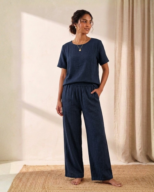 The Amber Cotton Co-ord Set for Women | Relaxed Lounge & Travel Set | Understated Cozy Luxury