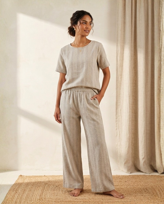 The Amber Cotton Co-ord Set for Women | Relaxed Lounge & Travel Set | Understated Cozy Luxury