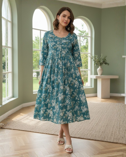 The Canesú Yoke Detail Cotton Dress for Women | Relaxed Silhouette | Effortless Fall/Winter Style