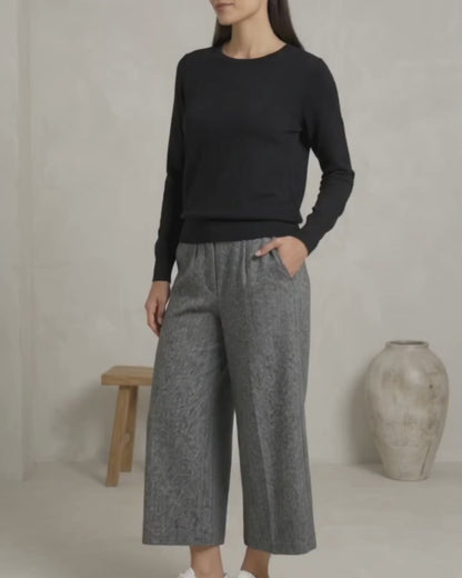 The Cielo Wide-Leg Cotton Culottes for Women | Cropped Trousers | Breathable Everyday Fit