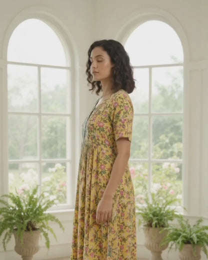 The Canesú Yoke Detail Cotton Dress for Women | Relaxed Silhouette | Effortless Fall/Winter Style