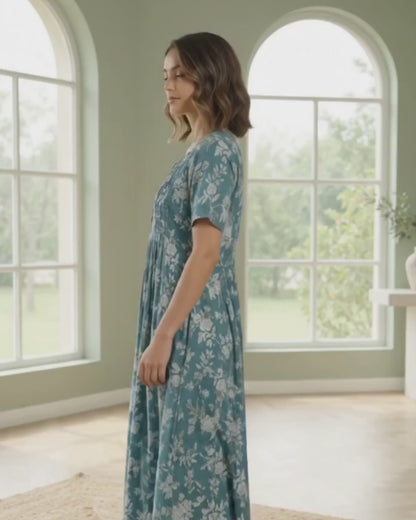 The Canesú Yoke Detail Cotton Dress for Women | Relaxed Silhouette | Effortless Fall/Winter Style